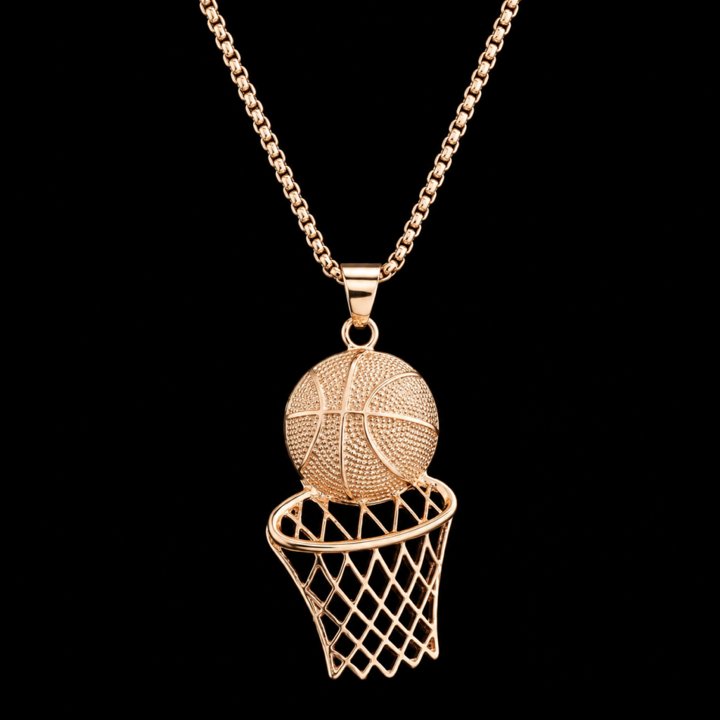 Rose Gold Basketball Hoop Pendant Necklace