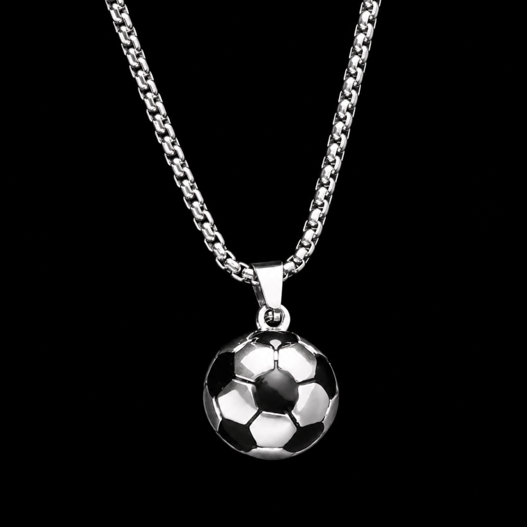 Silver Football Pendant Necklace
