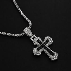 Silver & Black Cross Pendant Necklace